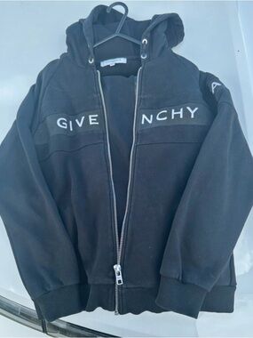 Givenchy Black Zip-Up Hooded Sweatshirt with White Logo